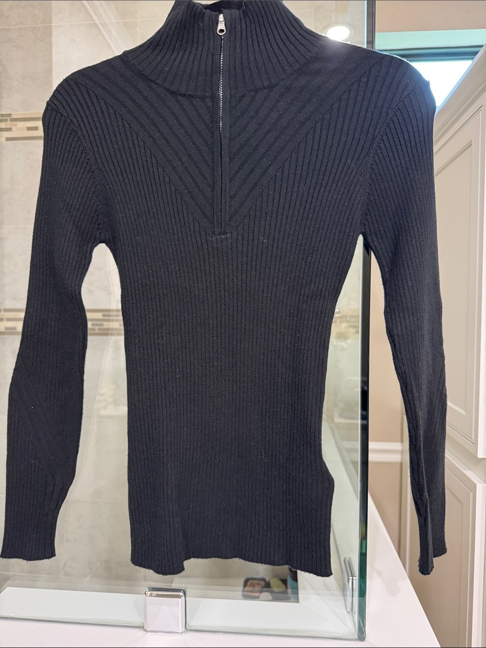 Varley Ribbed Half-Zip Black Sweater